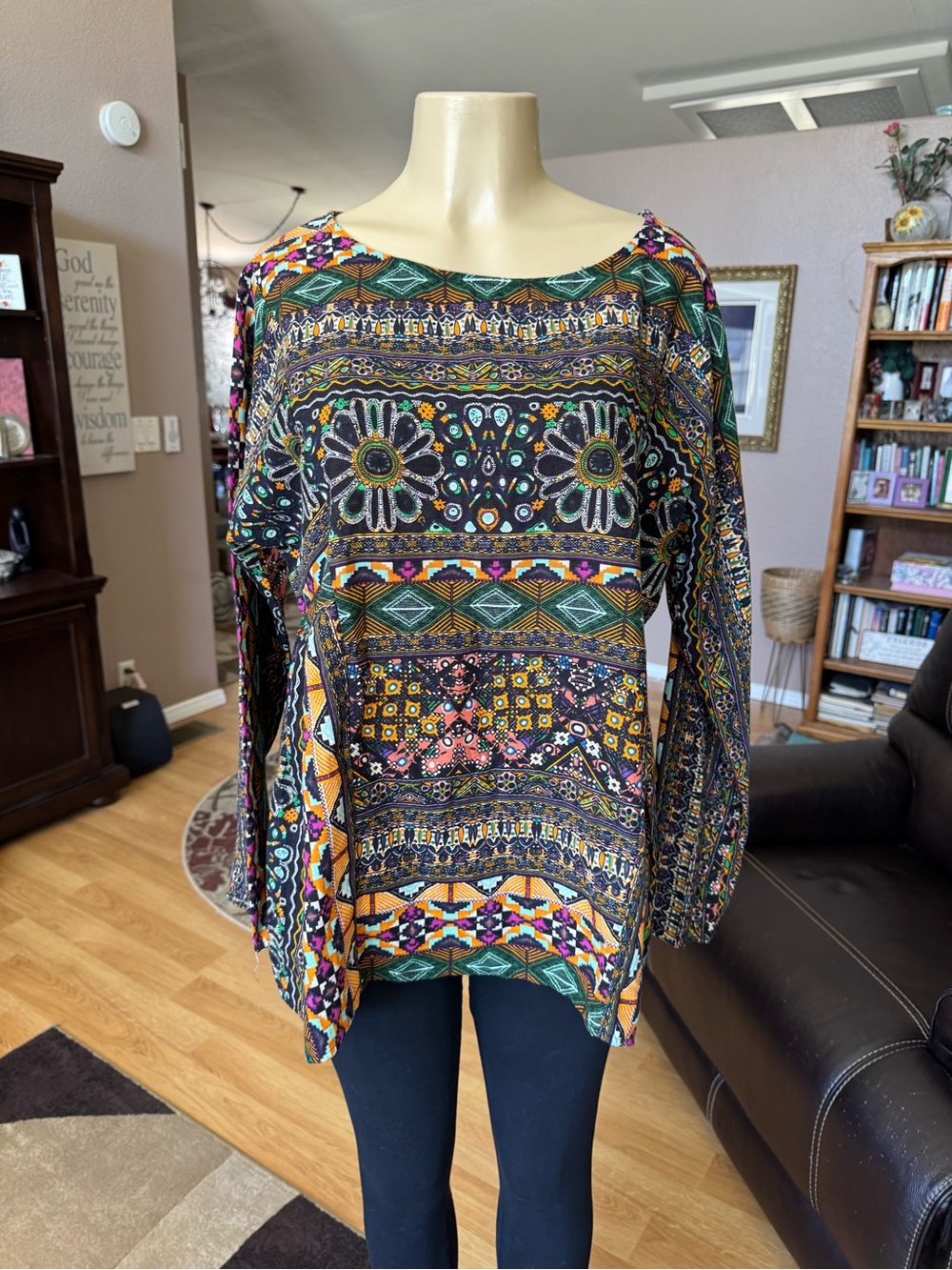Gracila Boho Floral Multi-Color Long Sleeve Blouse-size XL